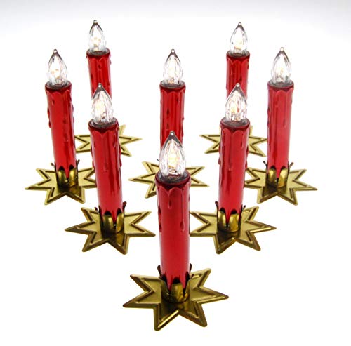LED Weihnachtskerzen mit Fernbedienung und Kerzenhalter Stern 8er Set, Stern mit LED:Gold mit Kerzen rot von hdg