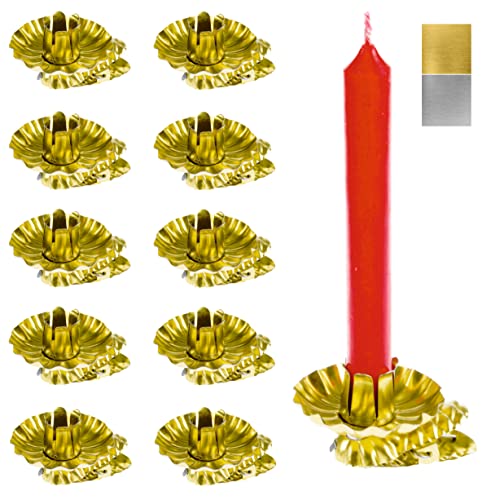 hdg 10er Set Baumkerzenhalter für Weihnachtsbaum - Kerzenhalter Gold in Zapfenform mit Clip - Made in Germany von hdg