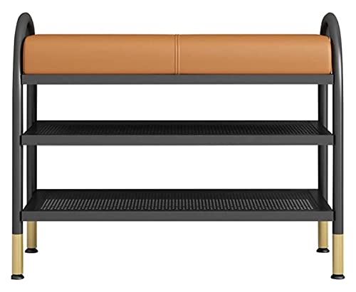 Schuhbank mit Stauraum, nordisches doppellagiges Schmiedeeisen, Haushalts-Schuhwechselhocker mit weichem Kissen (Farbe: Braun, Größe: 100 x 32 x 47 cm (Braun 100 x 32 x 47 cm) von hdgfhsdcuhudbcdklmkdm