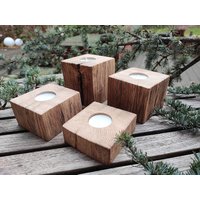 Teelichthalter Aus Holz Im 4Er Set | Rustikale Kerzenhalter Handgemacht Naturdeko Eiche Geschenkidee von heARTwoodKreationen
