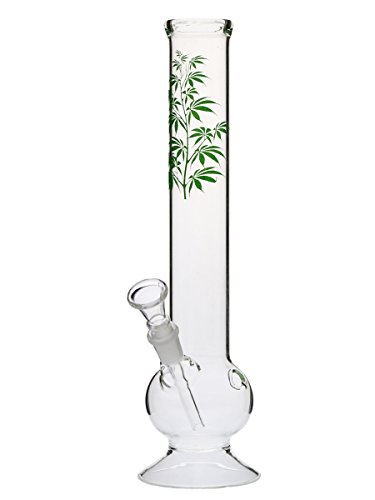 Head&Nature Glas Bong mit Blattverzierung - 30 cm, 14,5 mm mit Grinder-Set Bong-Kollektion von head and nature