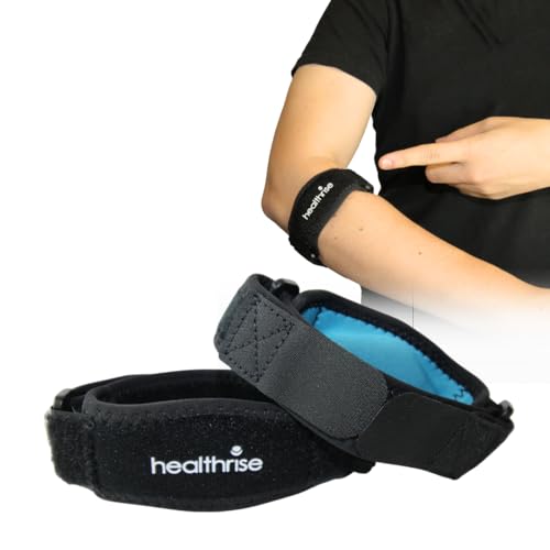 Health Rise 2er Set Tennisarmbandage, Bandage Ellenbogen in schwarz-Blau, Ellbogen Bandage mit deutscher Anleitung, Ellenbogen Bandagen Damen & Herren, zur Behandling von Tennisarm und Golferarm von healthrise