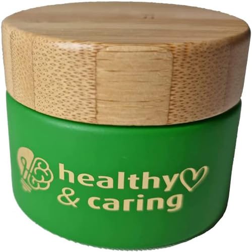 healthy & caring 50ml grüne Glastiegel mit Bambusdeckel - Hochwertige und umweltfreundliche Verpackung von healthy & caring