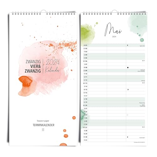 heaven+paper Kalender 2024 Wandkalender mit 3 Spalten – Familienkalender im schicken Aquarell-Design – Familienplaner für zwei mit 13 Monaten zum aufhängen – Made in Germany (SPOT ) von heaven+paper