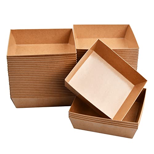 50 Stück Einweggeschirr Snackschalen aus Papier, Essenstablett Servierschale aus Kraftpapier für Partys, Wasserdicht Pappschalen Braun, Fingerfood Schälchen für Salat Sushi Pommes (12,5 x 11 x 3,5 cm) von heavenlife