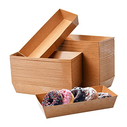 50 Stück Einweggeschirr Snackschalen aus Papier, Essenstablett Servierschale aus Kraftpapier für Partys, Wasserdicht Pappschalen Braun, Fingerfood Schälchen für Salat Sushi Pommes (13,8 x 7 x 3,5 cm) von heavenlife