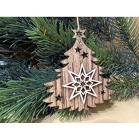 Baumbehang Holz/Weihnachtsschmuck Baummotiv Mit Stern Weihnachts - Adventdeko 4Er Set von hebraHolzGeschenke