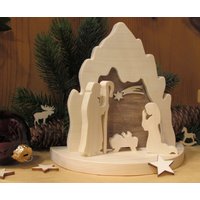 Holz Weihnachtskrippe Moderne Krippe Heilige Familie Sägearbeit von hebraHolzGeschenke