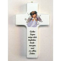 Kinderkreuz Holz Weiß/Schutzengel Zur Geburt Taufe Spruchkreuz Namens Widmungsgravur Möglich von hebraHolzGeschenke