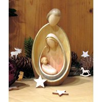 Moderne Holzgeschnitzt Krippe/Heilige Familie Krippendarstellung Jesus Geburt Farbig Oder Gebeizt von hebraHolzGeschenke