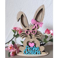 Osterhase Blau, Osterhäsin Pink, Osterdeko, Holz, Froheostern von hebraHolzGeschenke