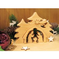 Weihnachtskrippe Krippe, Holz, Heilige Familie, Konturenkrippe Hell von hebraHolzGeschenke