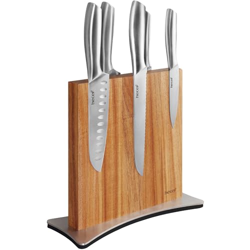 hecef 10 inch Magnetischer Messerblock ohne Messer, Beidseitig Starke Magnetkraft, Hochwertiges Holz - Robust und Platzsparend, Aufbewahrung von Kochmessern, Hackmessern, Scheren usw. von hecef