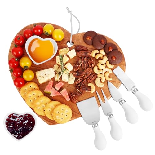 hecef 7 TLG Servierbrett Holz, Käsebrett Herzform Käseplatten, Holzbrett Groß mit 2 Schüsseln und 4 Messer, Servierplatte Cheese Board Geschenk für Party-Geburtstag, Hochzeiten, Housewarming (Weiß) hecef 7 TLG Servierbrett Holz, Käsebrett Herzform Käseplatten, Holzbrett Groß mit 2 Schüsseln und 4 Messer, Servierplatte Cheese Board Geschenk für Party-Geburtstag, Hochzeiten, Housewarming (Weiß) von hecef