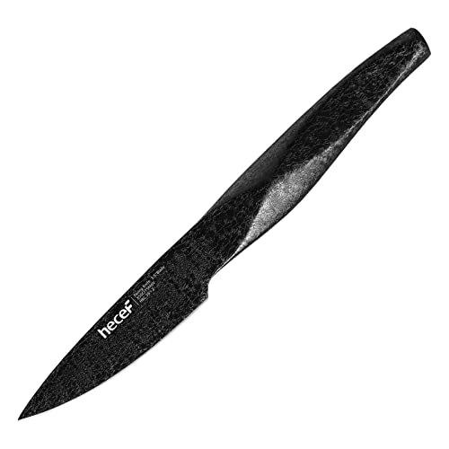 hecef 9 CM Gemüsemesser Kleines Schälmesser mit Eisspaltenbeschichtung, Ultra scharfes Edelstahlmesser für die Küche, schwarz von hecef