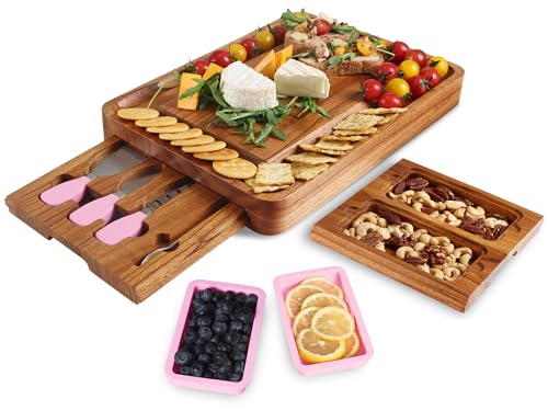 hecef Käseplatte Holz, Großes käsebrett mit messern, Dessertgabeln, 2 Magnet-Schubladen & rosa Silikon-Schalen, Charcuterie Board Set als Housewarming, Jubiläum, Hochzeit, Geburtstage Geschenk hecef Käseplatte Holz, Großes käsebrett mit messern, Dessertgabeln, 2 Magnet-Schubladen & rosa Silikon-Schalen, Charcuterie Board Set als Housewarming, Jubiläum, Hochzeit, Geburtstage Geschenk von hecef