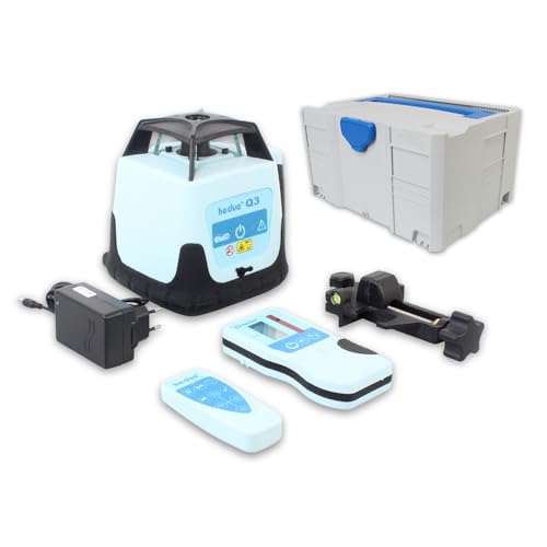 hedue® Rotationslaser Q3 - Rotationslaser selbstnivellierend mit zwei Laserklassen, Baulaser Rotationslaser mit Empfänger E2, Fernbedienung und Ladegerät, im Systainer von Hedue