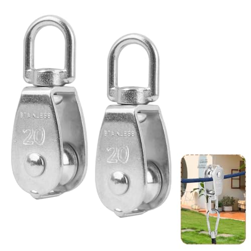 2 Stk Flaschenzug Umlenkrollen Seile M20 Umlenkrolle Klein Edelstahl Riemenscheibe flaschenzug Seilrolle mit Kugellager Stahlseil für 3-8mm Seile, Innen-Außenbereich (M20) von heedpeiur