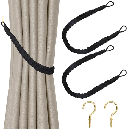 2 Stück Vorhang Raffhalter, Raffhalter für Gardinen, Handgestrickte Vorhang Raffhalter, Vorhangbinder, Gardinen Raffhalter für Haus Office, Wohnzimmer, Schlafzimmer-Schwarz 2 Stück Vorhang Raffhalter, Raffhalter für Gardinen, Handgestrickte Vorhang Raffhalter, Vorhangbinder, Gardinen Raffhalter für Haus Office, Wohnzimmer, Schlafzimmer-Schwarz von heedpeiur