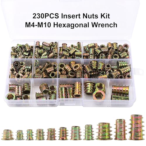 230 Stk Einschraubmutter, M4/M5/M6/M8/M10 Zink-legierung Einschraubmuffen, Messing Gewindeeinsatz mit Box, Innensechskant Mutter, Einschlagmuttern für Holzmöbel Gewindeeinsätze Gewindereparatur 230 Stk Einschraubmutter, M4/M5/M6/M8/M10 Zink-legierung Einschraubmuffen, Messing Gewindeeinsatz mit Box, Innensechskant Mutter, Einschlagmuttern für Holzmöbel Gewindeeinsätze Gewindereparatur von heedpeiur