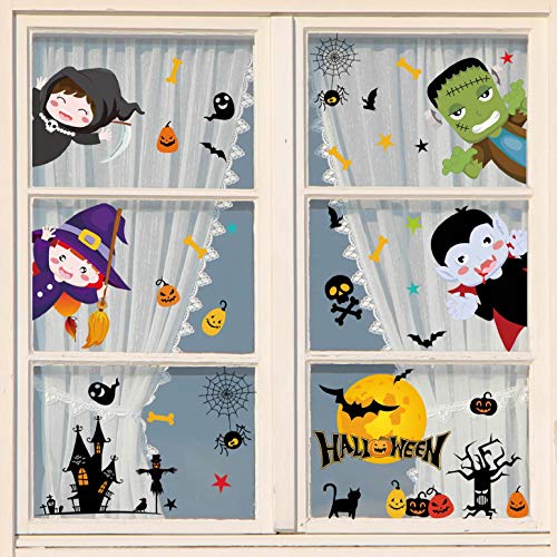 heekpek Halloween Fenster Aufkleber Dekoration de Halloween Aufkleber Fenster Wasserdichtes Selbstklebendes Doppelseitiger Druck Halloween Sticker für Heimdekoration und Schuldekoration von heekpek