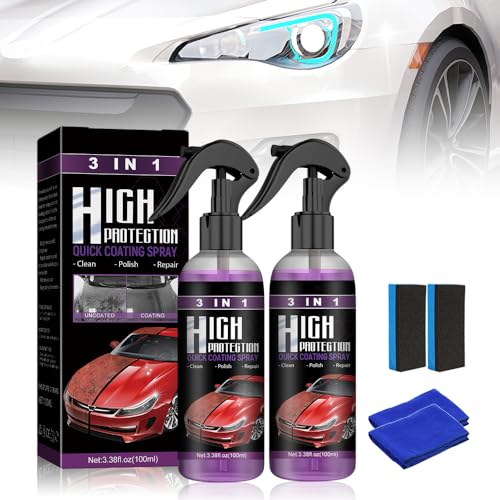3 in 1 Schnellbeschichtungsspray mit hohem Schutz, 2024 Neuest auto kratzer entferner, Prämie Car Coating Spray, Hoher Schutz Schnelles zum Autolack Kratzer Entfernen und Autopolitur (100ML 2PCS) von heepqy