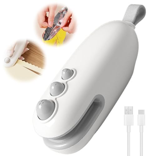 Mini Handleld Chipsbeutelschweißgerät, 2024 Neuest bag sealer mini, 2in1 Versiegelung und Schneiden tragbares folienschweißgerät, mini sealer für Lebensmittellagerung (Weiß) von heepqy