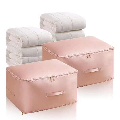 Super Platzsparender Selbstkompaktierender Organizer, 2024 Upgrade KomprimierenderBeutel, Groß Aufbewahrungstasche Packing Cubes Organizertaschen für bettdecken Kleidung (Rosa, L# 52x42x30CM *2PCS) von heepqy