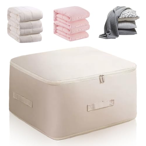 Ultra Platz sparender selbstkomprimierender Organizer, 2024 Neuest Komprimierender Beutel, Groß Selbstkomprimierende Bewegliche Organizertaschen for Bettdecken Kleidung Decken (Beige, L 52x42x30CM) von heepqy