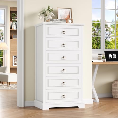hefoths Kommode Weiß mit 6 Schubladen, 131cm Hoch Komodenschrank mit Holzmaserung, Schubladenschrank mit Bronzene Ringgriffe, für Schlafzimmer Flur Wohnzimmer, 68×39.5×131 cm hefoths Kommode Weiß mit 6 Schubladen, 131cm Hoch Komodenschrank mit Holzmaserung, Schubladenschrank mit Bronzene Ringgriffe, für Schlafzimmer Flur Wohnzimmer, 68×39.5×131 cm von hefoths
