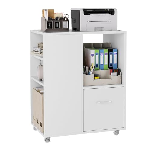 hefoths Rollcontainer, Aktenschrank mit Rollen, 2 Ablagen und 1 Schubladen, Büroschrank für Akten und Dokumente in DIN-A4, Letter-Format, Weiß, 60 x 40 x 75 cm von hefoths