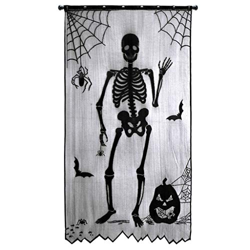 Gardinen Vorhänge Verdunkelung Halbtransparent Vorhang Blickdicht Gardinen Schals Schädel Türvorhang Vorhang Halloween Halloween Dekoration Vorhänge Schwarz Blickdicht Kräuselband (Black, One Size) von Generisch