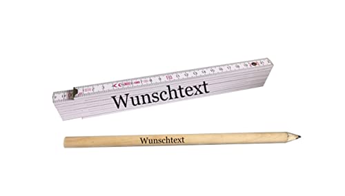 hegehof Zollstock und Bleistift mit Wunschtext - Glieder-Maßstab & Stift personalisiert - Meterstab mit Stift individuell bedruckt von hegehof