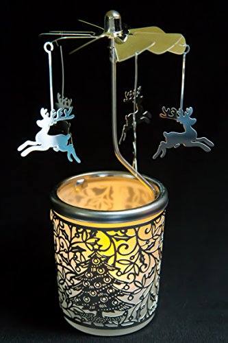 Pyramide/Rondell Silber Teelichtglas im Geschenkkarton Set inkl. Glitzerstern (Rentier) von hegro-grosshandel
