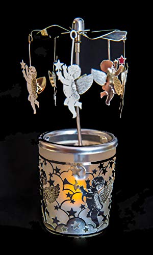 Pyramide/Rondell Silber Teelichtglas im Geschenkkarton Set inkl. Glitzerstern (Engel 4) von hegro-grosshandel