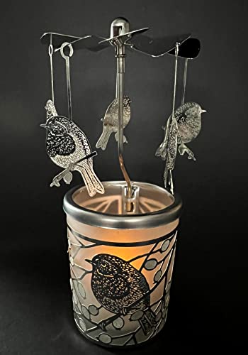 Pyramide/Rondell Silber Teelichtglas im Geschenkkarton Set inkl. Glitzerstern (Vogel) von hegro-grosshandel