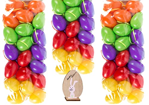 hegro-grosshandel Set 72 Kunststoff Ostereier 6cm mit Holzhänger (kräftig) von hegro-grosshandel