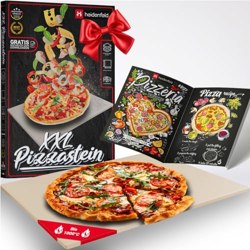 Heidenfeld XXL Pizzastein 46.5 x 35.5 x 1.5 cm | Pizza Stein für Backofen & Grill - Cordierit - Rechteckig - Gasgrill - Steinplatte - Qualitätsmarke - Pizzamaker - Schamottstein von heidenfeld