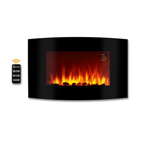 Heidenfeld Elektrokamin HF-WK100 | 𝟯 𝐉𝐀𝐇𝐑𝐄 𝐆𝐀𝐑𝐀𝐍𝐓𝐈𝐄 - 2000 Watt - Fernbedienung - Thermostat - Kippschutz - Timer - 3D Flammen - Wandkamin - Kaminofen (WK100A Curved Steinoptik) von heidenfeld