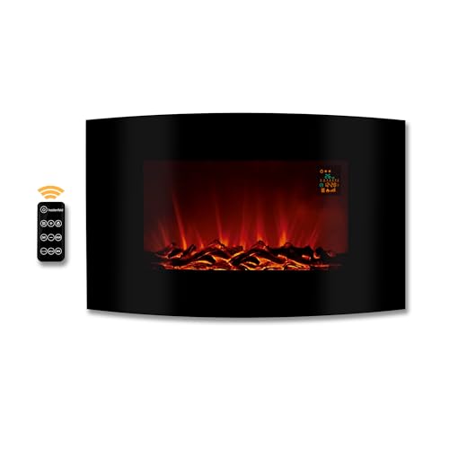 Heidenfeld Elektrokamin HF-WK100 | 𝟯 𝐉𝐀𝐇𝐑𝐄 𝐆𝐀𝐑𝐀𝐍𝐓𝐈𝐄 - 2000 Watt - Fernbedienung - Thermostat - Kippschutz - Timer - 3D Flammen - Wandkamin - Kaminofen (WK100B Curved Holzoptik) von heidenfeld