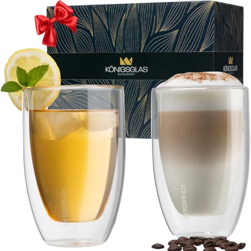 heidenfeld Original Königsglas Latte Macchiato Gläser Set (2x 300 ml) - Cappuccino Tassen - Doppelwandige aus Borosilikatglas - Teegläser - Hochwertige Thermogläser - Cocktailgläser von heidenfeld