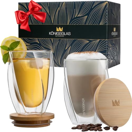 heidenfeld Original Königsglas Swing doppelwandige Gläser Set (2x 350 ml) - Latte Macchiato Gläser - Design Premium Glas - Cocktailgläser - Kaffe & Cappuccino Tassen - Teegläser Set - Thermogläser von heidenfeld