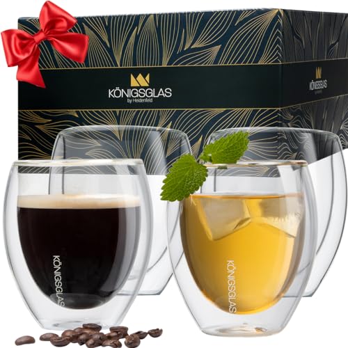 heidenfeld Original Königsglas Crema Gläser Set (4x 250 ml) - Cappuccino Tassen - Doppelwandige Gläser aus Borosilikatglas - Teegläser Set - Hochwertige Thermogläser - Trinkgläser - Teetassen von heidenfeld