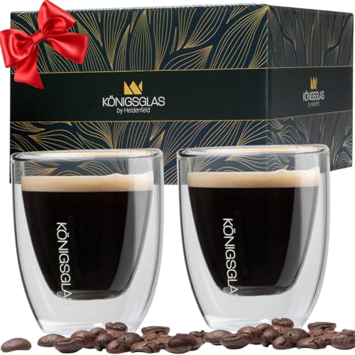 heidenfeld Original Königsglas Espresso Gläser Set (2x 80 ml) - Cappuccino Tassen - Doppelwandige Gläser aus Borosilikatglas - Teegläser Set - Hochwertige Thermogläser - Trinkgläser von heidenfeld