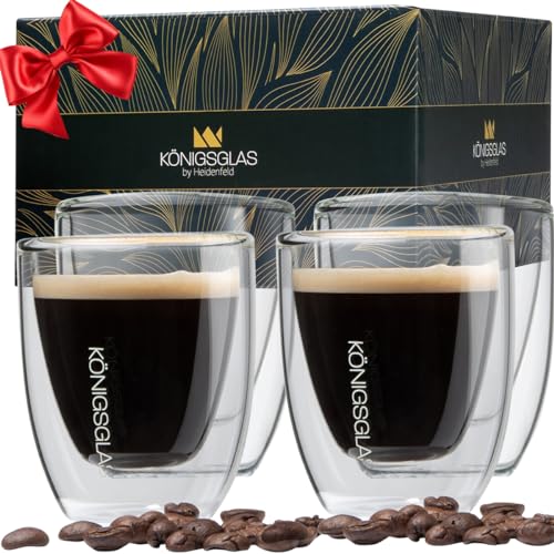 heidenfeld Original Königsglas Espresso Gläser Set (4x 80 ml) - Cappuccino Tassen - Doppelwandige Gläser aus Borosilikatglas - Teegläser Set - Hochwertige Thermogläser - Trinkgläser von heidenfeld