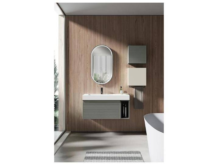 Badmöbel-Set Blies Carbon Grau mit LED Spiegel, offenes Regal und WT von heima24
