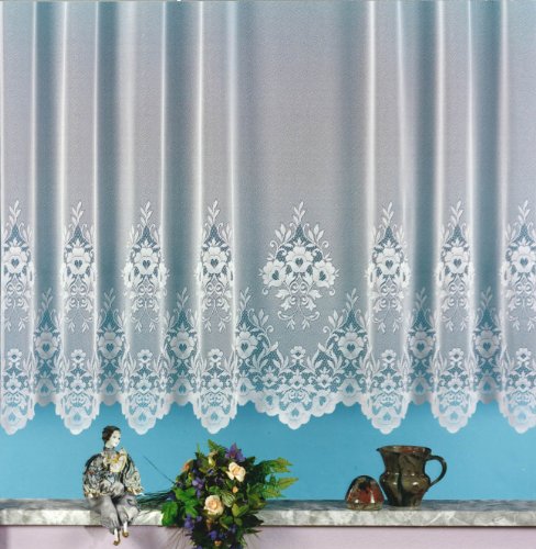 heimtexland Gardine, Vorhang, Store weiß aus hochwertigem Jacquardstore mit transparentem Oberstoff und Kräuselband, H X B 120 X 600 cm Typ10 von heimtexland