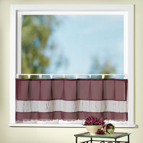 Gardine Scheibengardine FRÜHLING modernes Schlaufen-Bistro chic bestickt in aubergine HxB 45x150 cm - Vorhang in geprüfter Top Qualität - sehr schöner Fall…auspacken, aufhängen, fertig! Typ212 von heimtexland