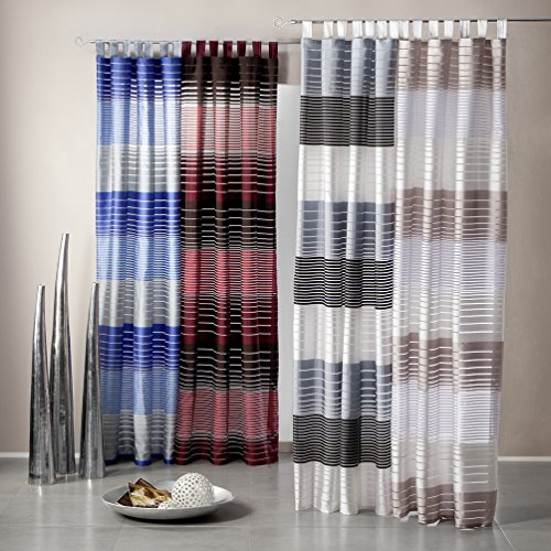 heimtexland Schlaufenschal Vorhang durchscheinend Dekoschal Perlmutt weiß Natur Querstreifen Gardine Typ202 HxB 245x140 cm von heimtexland
