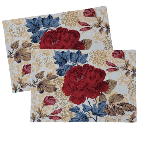 Gobelin Tischset 2er Pack Blumen Tischdeko mit Baumwolle Osterdeko Untersetzer Esstisch Natur Deko Art Deco Rosé Typ884 Platzsets 33x46 cm Pfingstrose von heimtexland